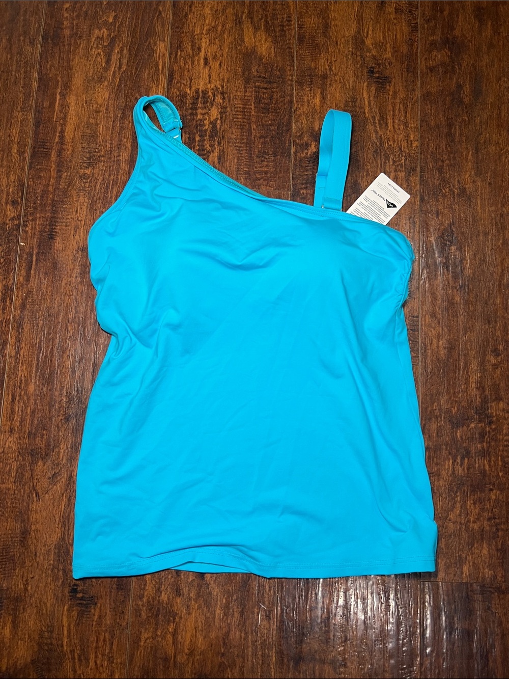 Lands' End One-Shoulder Swim Tank Top - Aqua Blue